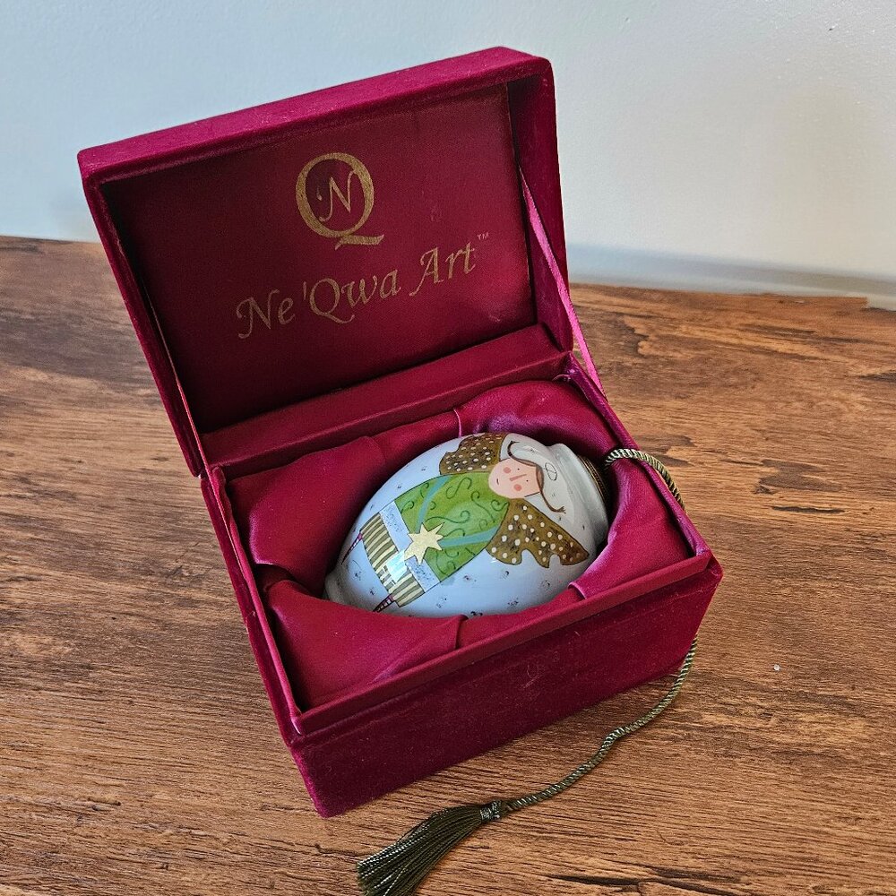 Ne'Qwa Art Hand Painted Christmas Ornament Blue Green‎ Angel "My Star" In Box